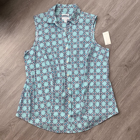 Charter Club Tops - COPY- Charter Club Women's Tailored Fit Button Up Tank Top, Aqua Blue Plus 16W